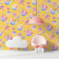 Watercolor Bubble Mural Wallpaper — Playful Yellow and Blue Mural Wallpaper - room preview 02
