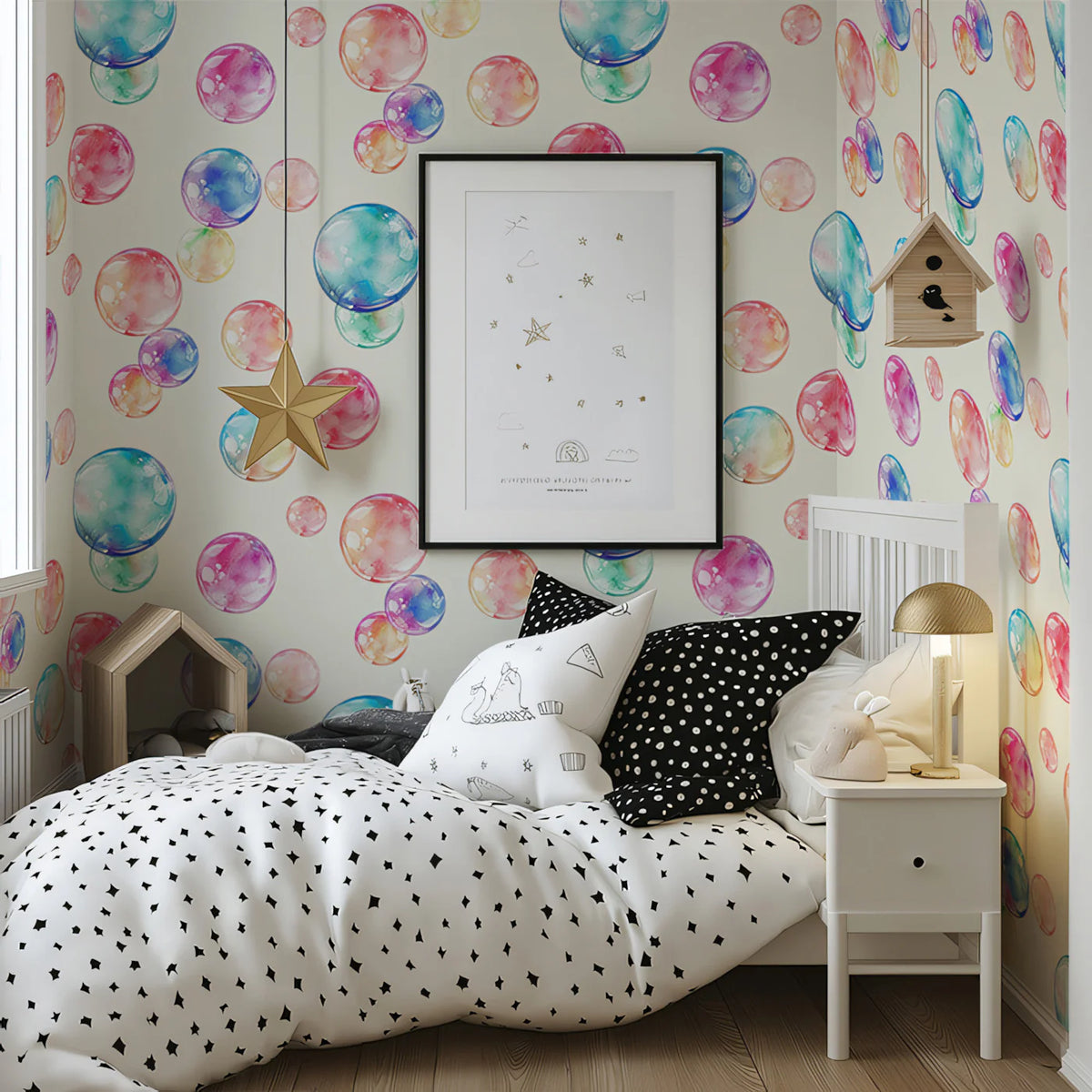 Floating Watercolor Bubbles Mural Wallpaper — Soft Pastel Art Mural Wallpaper - room preview 02
