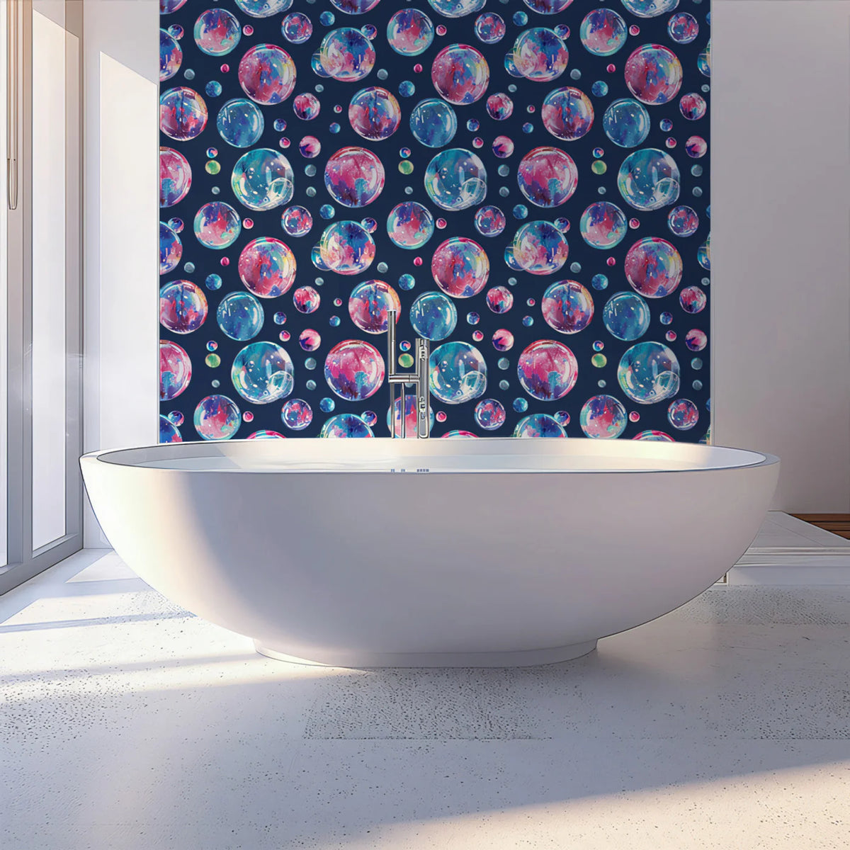 Floating Watercolor Bubbles Mural Wallpaper — Deep Navy Backdrop Mural Wallpaper - room preview 02