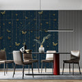 Gilded Butterfly Vertical Mural Wallpaper in Navy and Gold Mural Wallpaper - room preview 02