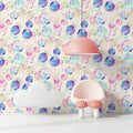 Floating Bubbles Mural Wallpaper — Soft Pastel Art Mural Wallpaper - room preview 02