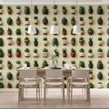 Potted Succulent Grid Mural Wallpaper — Modern Botanical Style Mural Wallpaper - room preview 02