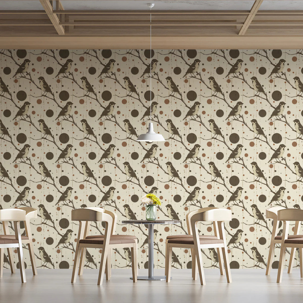 Rustic Bird & Geometric Circle Mural Wallpaper - room preview 02