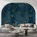 Gilded Butterfly Vertical Line Mural Wallpaper in Midnight Navy Mural Wallpaper - room preview 02