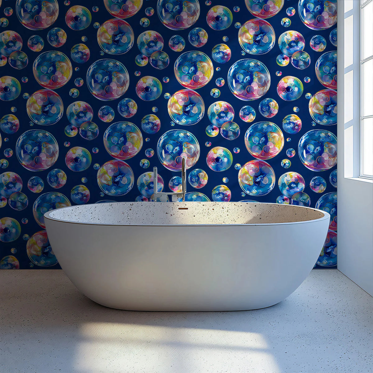 Floating Watercolor Bubbles Mural Wallpaper — Playful Navy Design Mural Wallpaper - room preview 02
