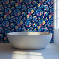Floating Watercolor Bubbles Mural Wallpaper — Playful Navy Design Mural Wallpaper - room preview 02
