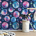 Watercolor Bubble Pattern Mural Wallpaper — Whimsical Navy Design Mural Wallpaper - room preview 02