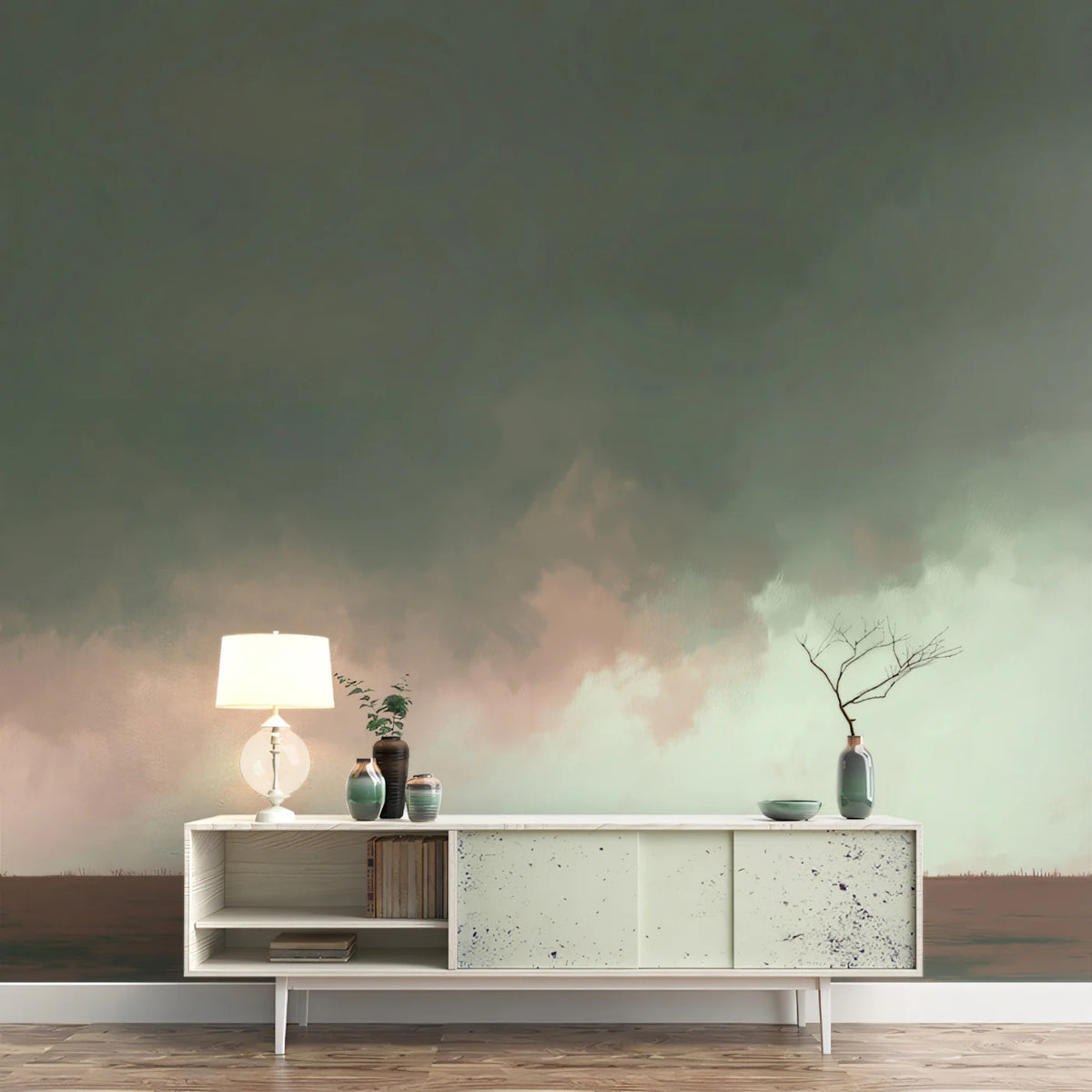 Stormy Horizon Mural Wallpaper — Moody Abstract Landscape Mural Wallpaper - room preview 02