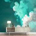 Abstract Teal Watercolor Cloud Mural Wallpaper for Modern Walls Mural Wallpaper - room preview 02
