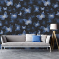 Ethereal Butterfly Mural Wallpaper —Dark Indigo and Charcoal Mural Wallpaper - room preview 02