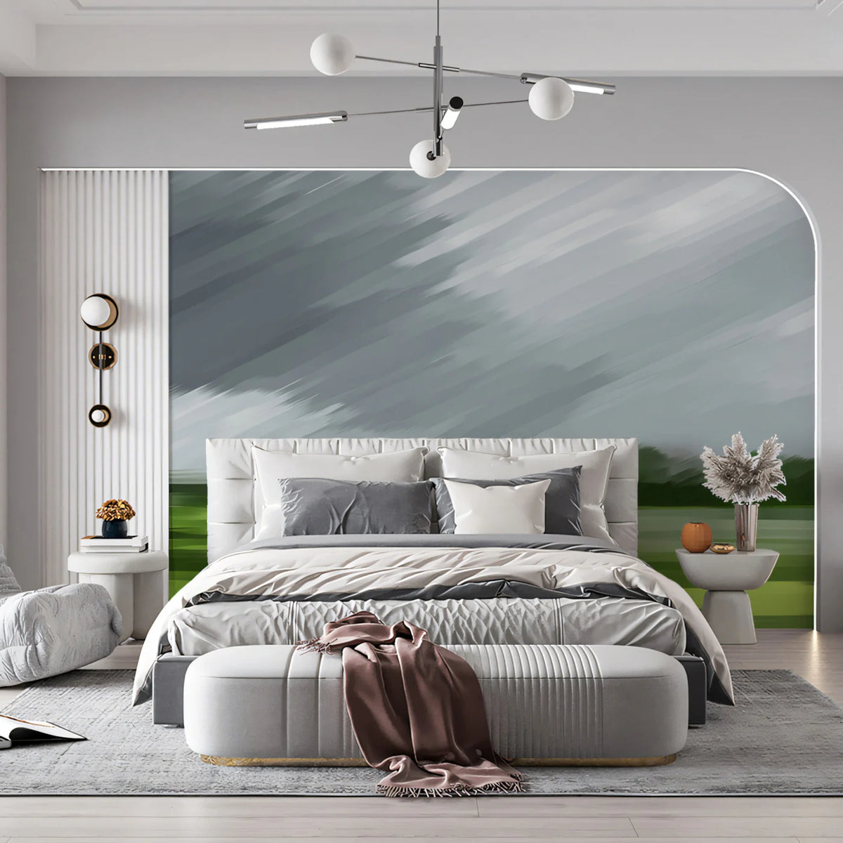 Abstract Meadow Mural Wallpaper — Painterly Stormy Landscape Mural Wallpaper - room preview 02
