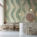 Mid-Century Wavy Stripe Mural Wallpaper — Soft Retro Curves Mural Wallpaper - room preview 02