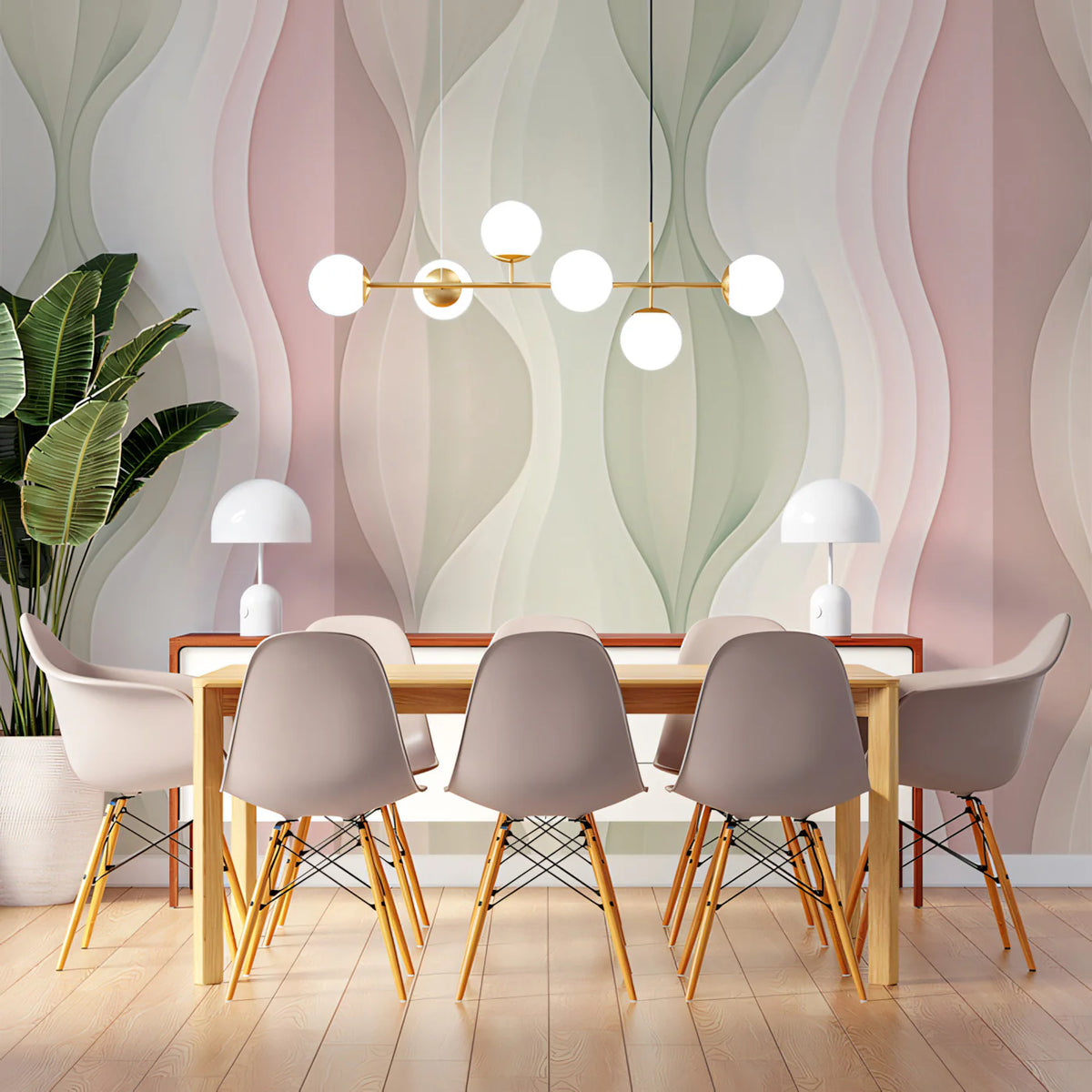 Soft Wave Panel Mural Wallpaper — Modern Fluid Abstract Decor Mural Wallpaper - room preview 02