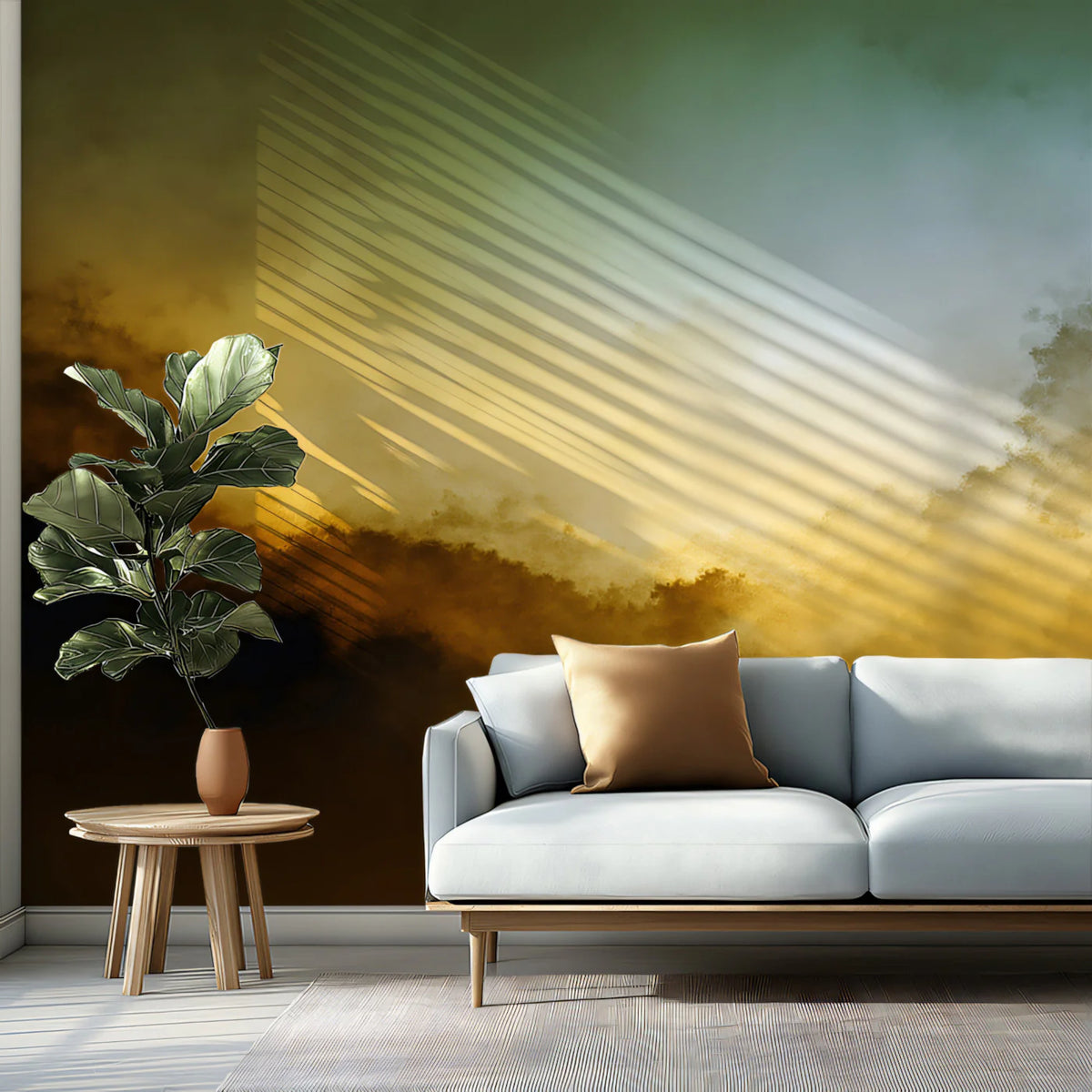 Luminous Nebula Mural Wallpaper — Abstract Ethereal Cloudscape Mural Wallpaper - room preview 02