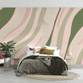 Abstract Organic Stripe Mural Wallpaper — Sage and Blush Fluid Lines Mural Wallpaper - room preview 02