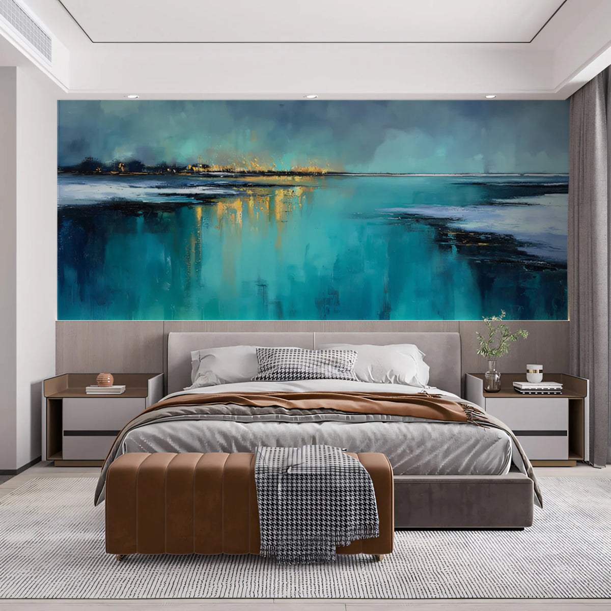 Abstract Horizon Seascape Mural Wallpaper — Impressionistic Blues Mural Wallpaper - room preview 02