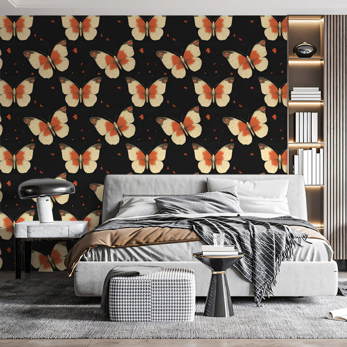Monarch Butterfly Mural Wallpaper — Dramatic Midnight Pattern Mural Wallpaper - room preview 02