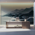 Misty Mountain Ink Wash Mural Wallpaper — Gray Landscape Art Mural Wallpaper - room preview 02