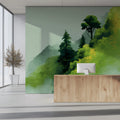 Misty Forest Hillside Mural Wallpaper — Soft Painterly Landscape Mural Wallpaper - room preview 02