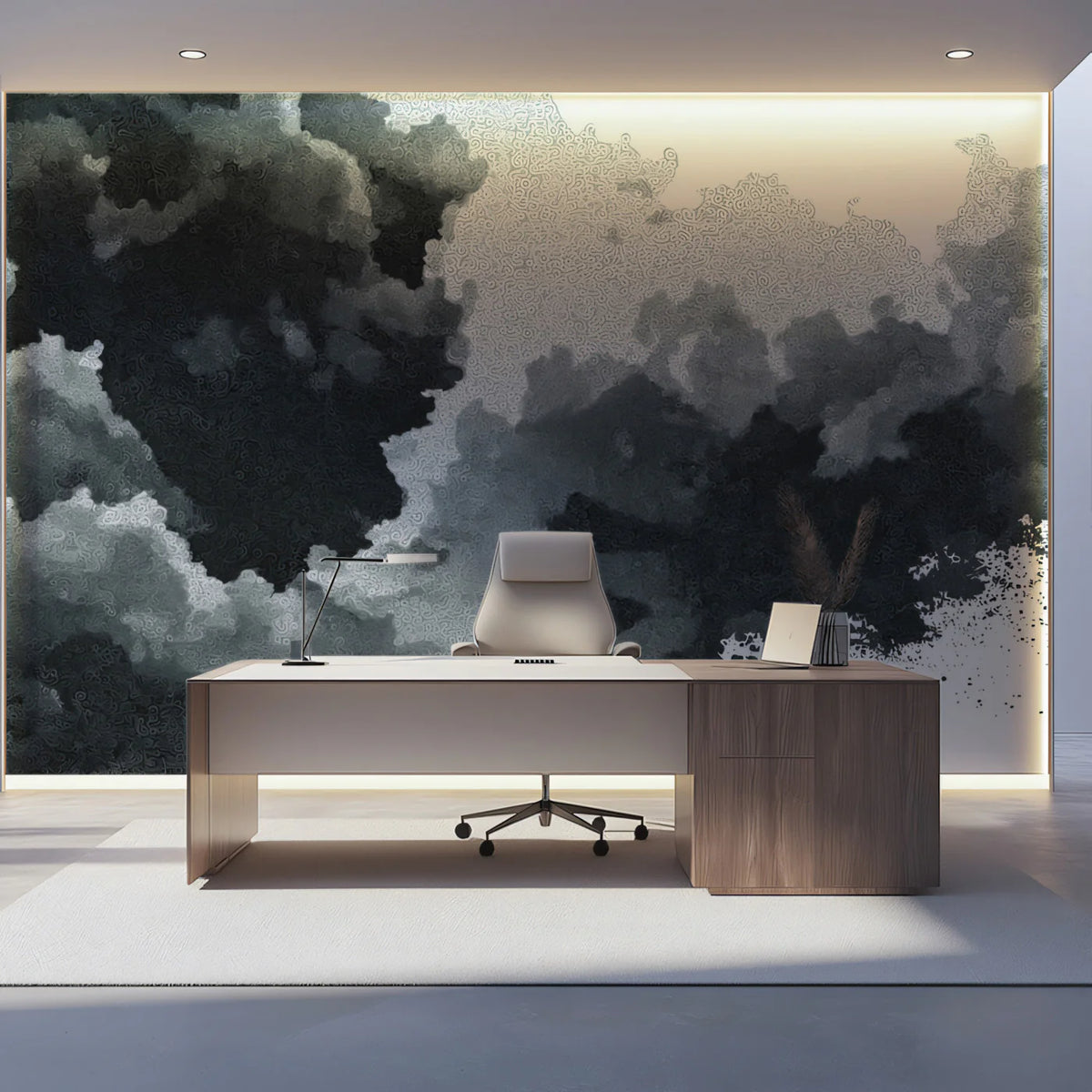 Abstract Gray Cloud Mural Wallpaper Textured Urban Grunge Mural Wallpaper - room preview 02