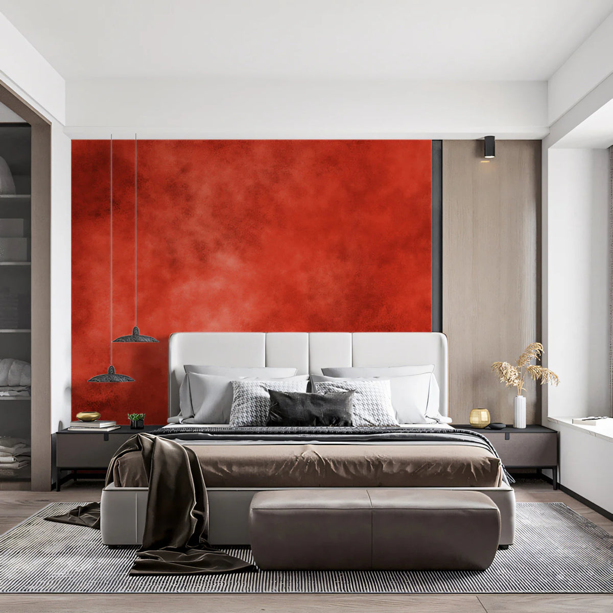 Crimson Plaster Effect Mural Wallpaper — Abstract Artistic Texture Mural Wallpaper - room preview 02