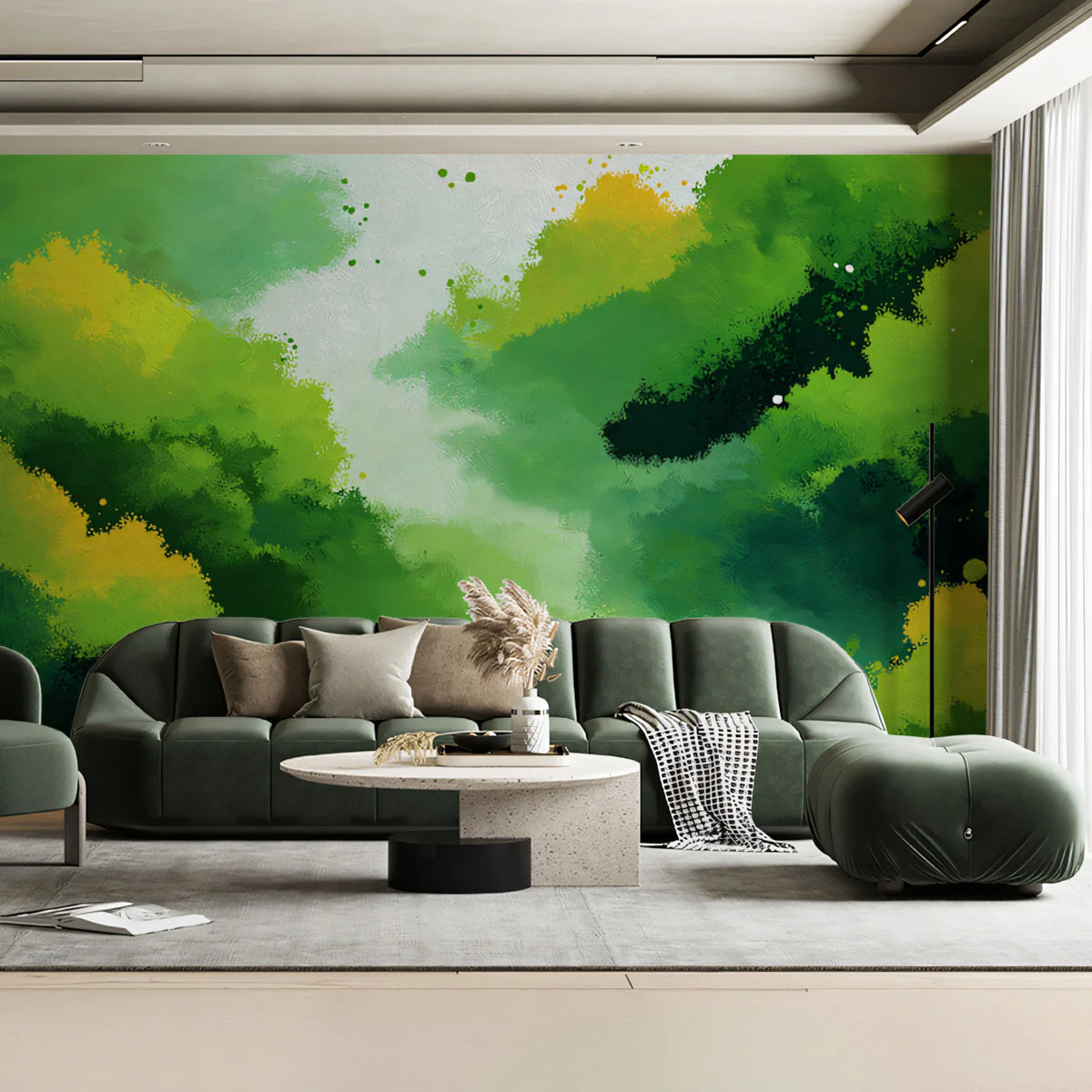 Abstract Green Brushstroke Mural Wallpaper — Expressive Wall Art Mural Wallpaper - room preview 02