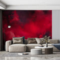Crimson Smoke Cloud Mural Wallpaper — Dramatic Abstract Design Mural Wallpaper - room preview 02