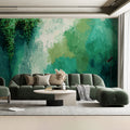 Emerald Grotto Abstract Mural Wallpaper with Hanging Vine Motifs Mural Wallpaper - room preview 02