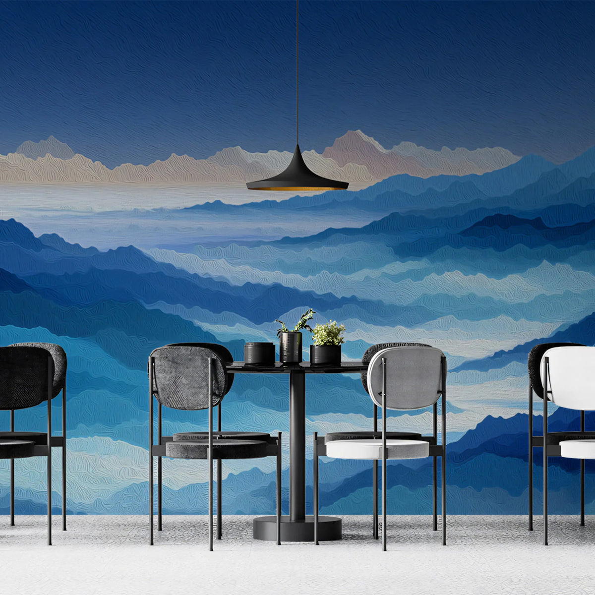 Blue Mountain Range Mural Wallpaper — Impressionistic Oil Landscape Mural Wallpaper - room preview 02