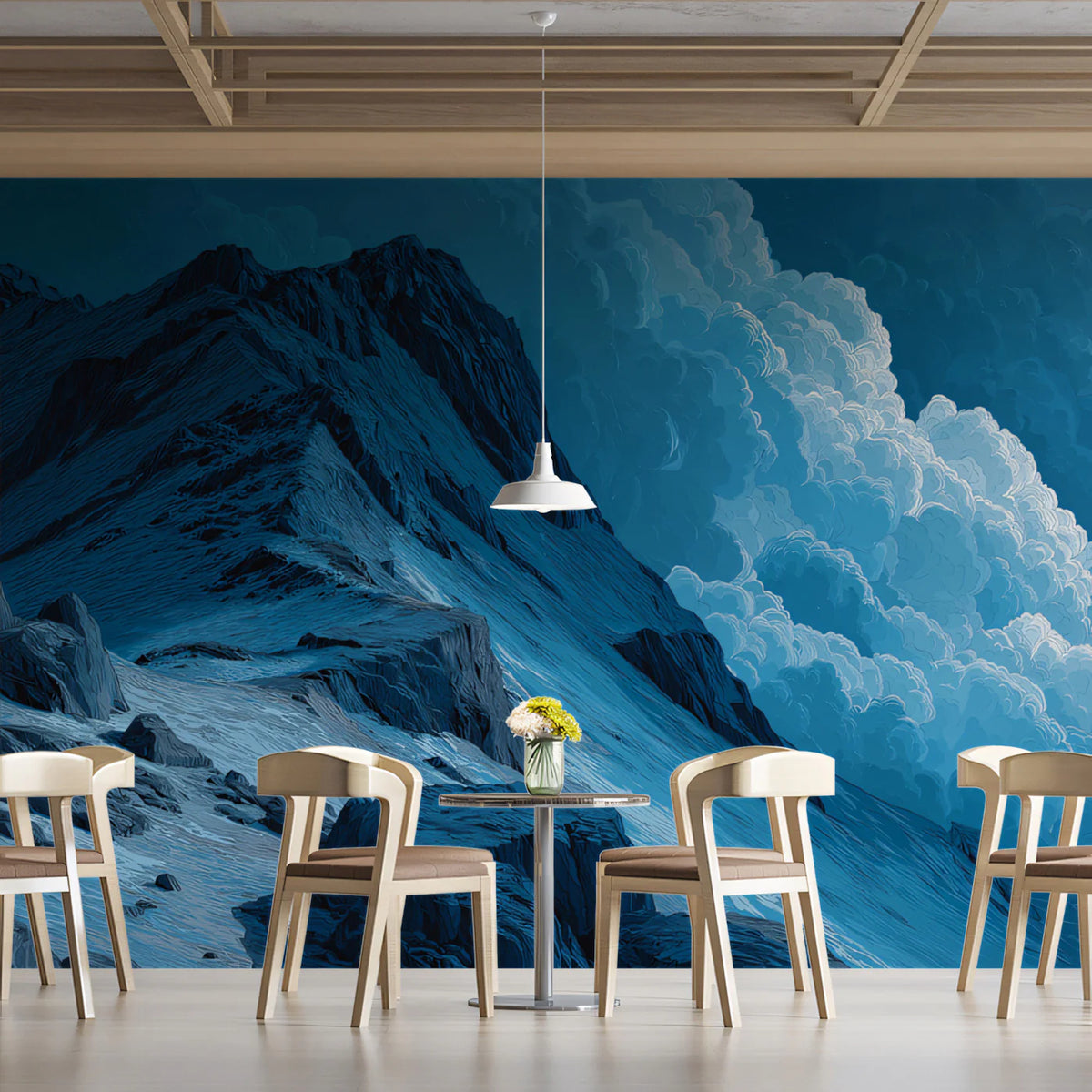 Aerial Alpine Peak Mural Wallpaper — Atmospheric Mountain Landscape Mural Wallpaper - room preview 02