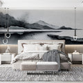 Monochrome Ink Landscape Mural Wallpaper — Abstract Artistic Design Mural Wallpaper - room preview 02