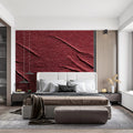 Sculptural Wavy Plaster Mural Wallpaper in Deep Burgundy Mural Wallpaper - room preview 02