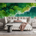 Aerial Coastline Mural Wallpaper — Impressionistic Forest and Ocean Mural Wallpaper - room preview 02