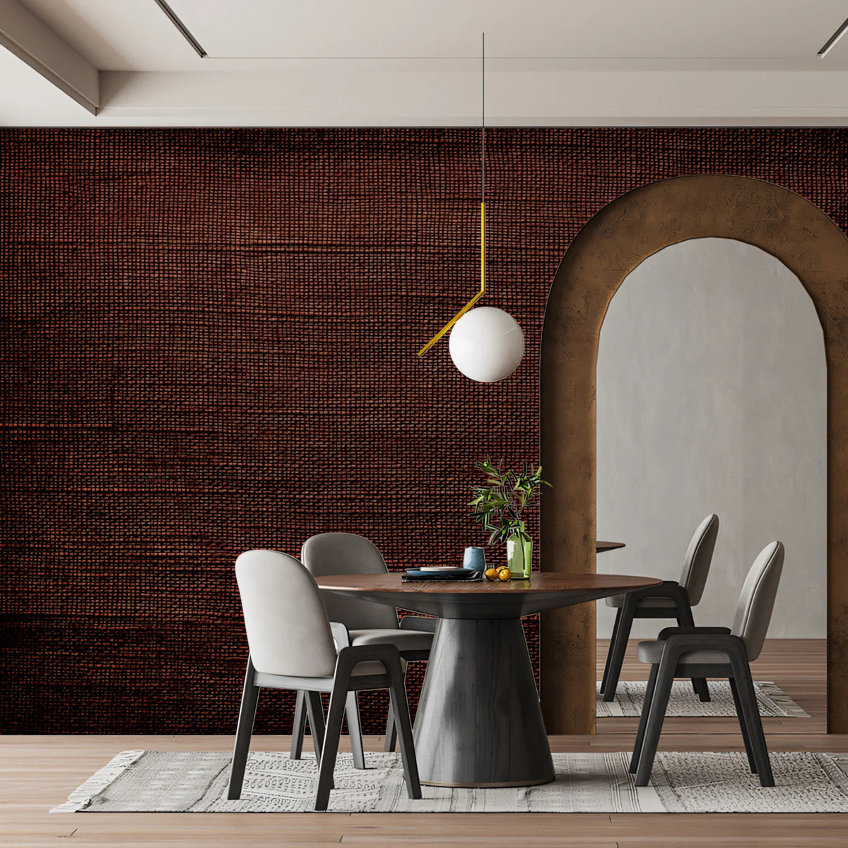 Deep Crimson Woven Texture Mural Wallpaper — Rich Fabric Effect Mural Wallpaper - room preview 02