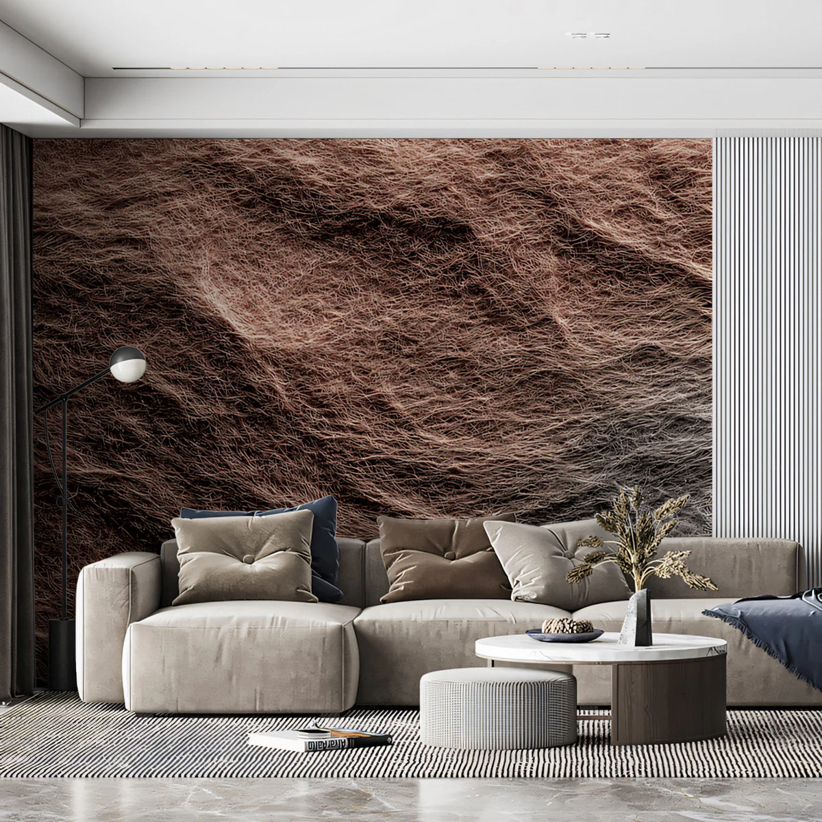 Abstract Fiber Mural Wallpaper — Organic Woven Brown and Grey Mural Wallpaper - room preview 02