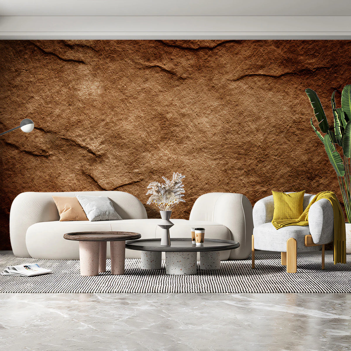 Rustic Earth Stone Mural Wallpaper — Deep Copper and Brown Texture Mural Wallpaper - room preview 02