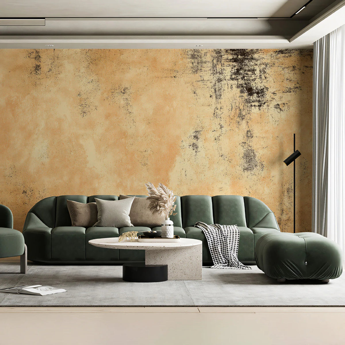 Distressed Ochre Plaster Mural Wallpaper — Textured Grunge Wall Mural Wallpaper - room preview 02