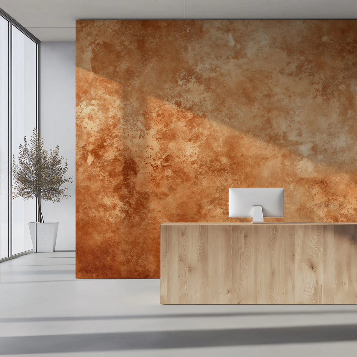 Tuscan Sunset Mural Wallpaper — Rustic Earthy Abstract Fresco Mural Wallpaper - room preview 02