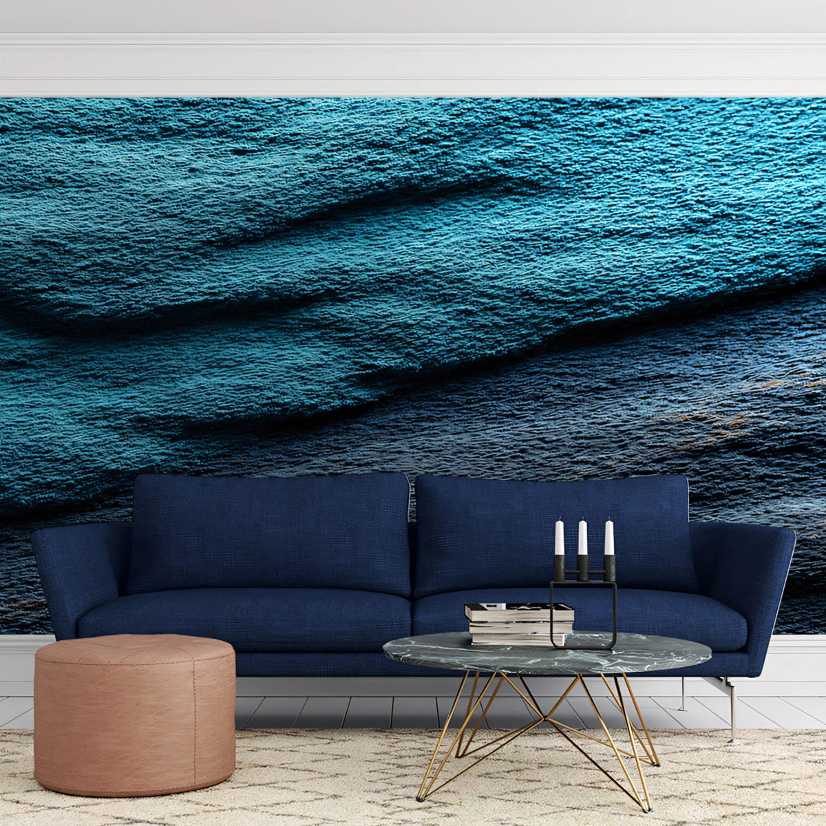 Stormy Ocean Abstract Mural Wallpaper — Textured Coastal Design Mural Wallpaper - room preview 02