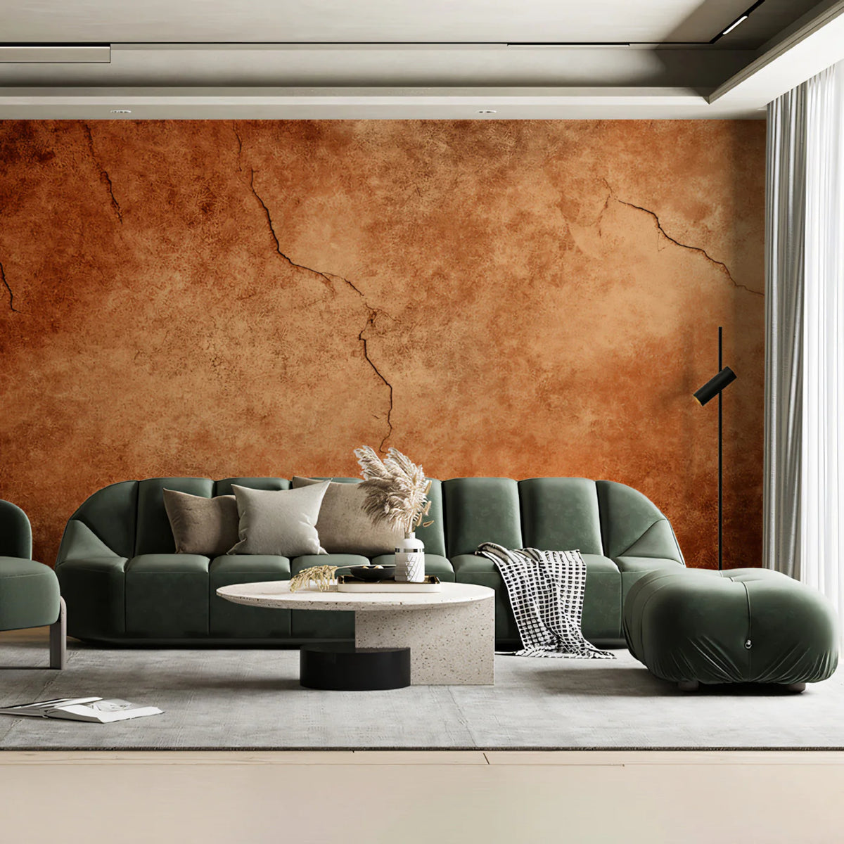 Rustic Cracked Copper Mural Wallpaper — Earthy Abstract Design Mural Wallpaper - room preview 02
