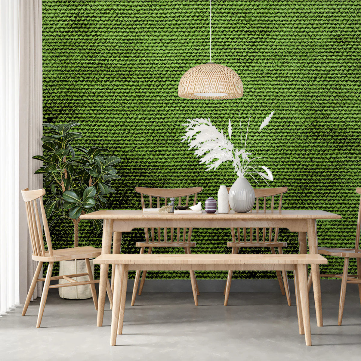 Distressed Lime Green Textile Mural Wallpaper — Industrial Edge Mural Wallpaper - room preview 02