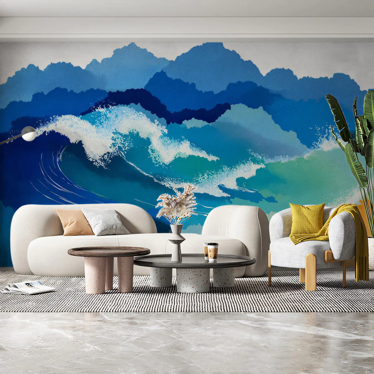 Abstract Coastal Wave Mural Wallpaper — Energetic Painterly Design Mural Wallpaper - room preview 02