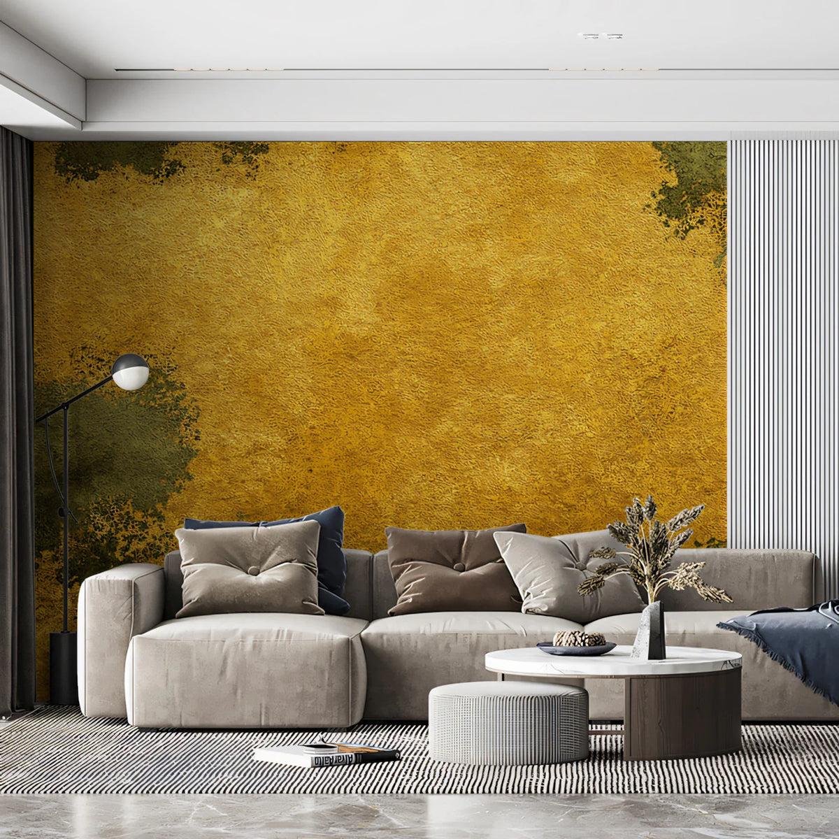 Abstract Gold Leaf Mural Wallpaper — Textured Olive Green Decor Mural Wallpaper - room preview 02