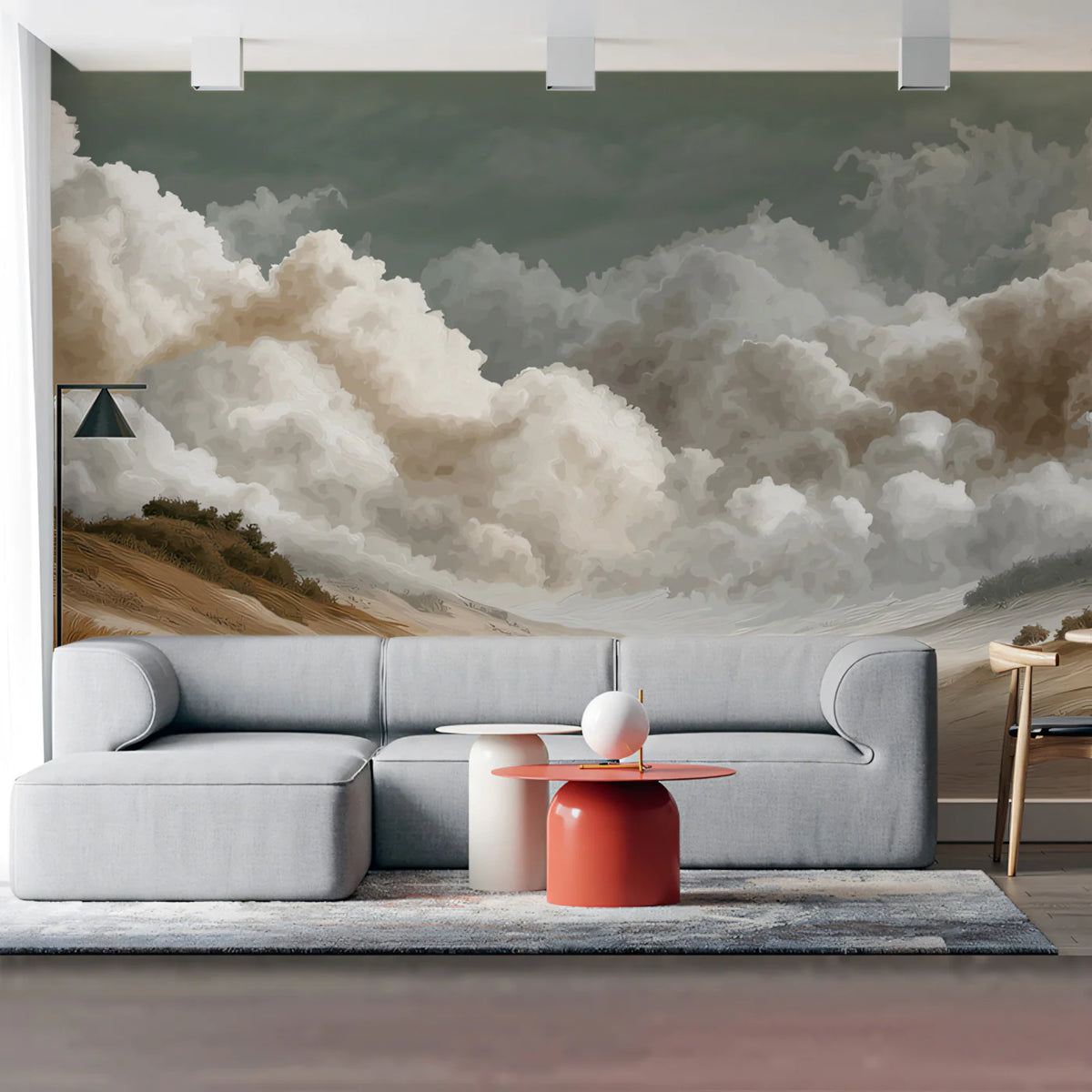 Golden Prairie and Stormy Sky Mural Wallpaper — Impressionistic Art Mural Wallpaper - room preview 02