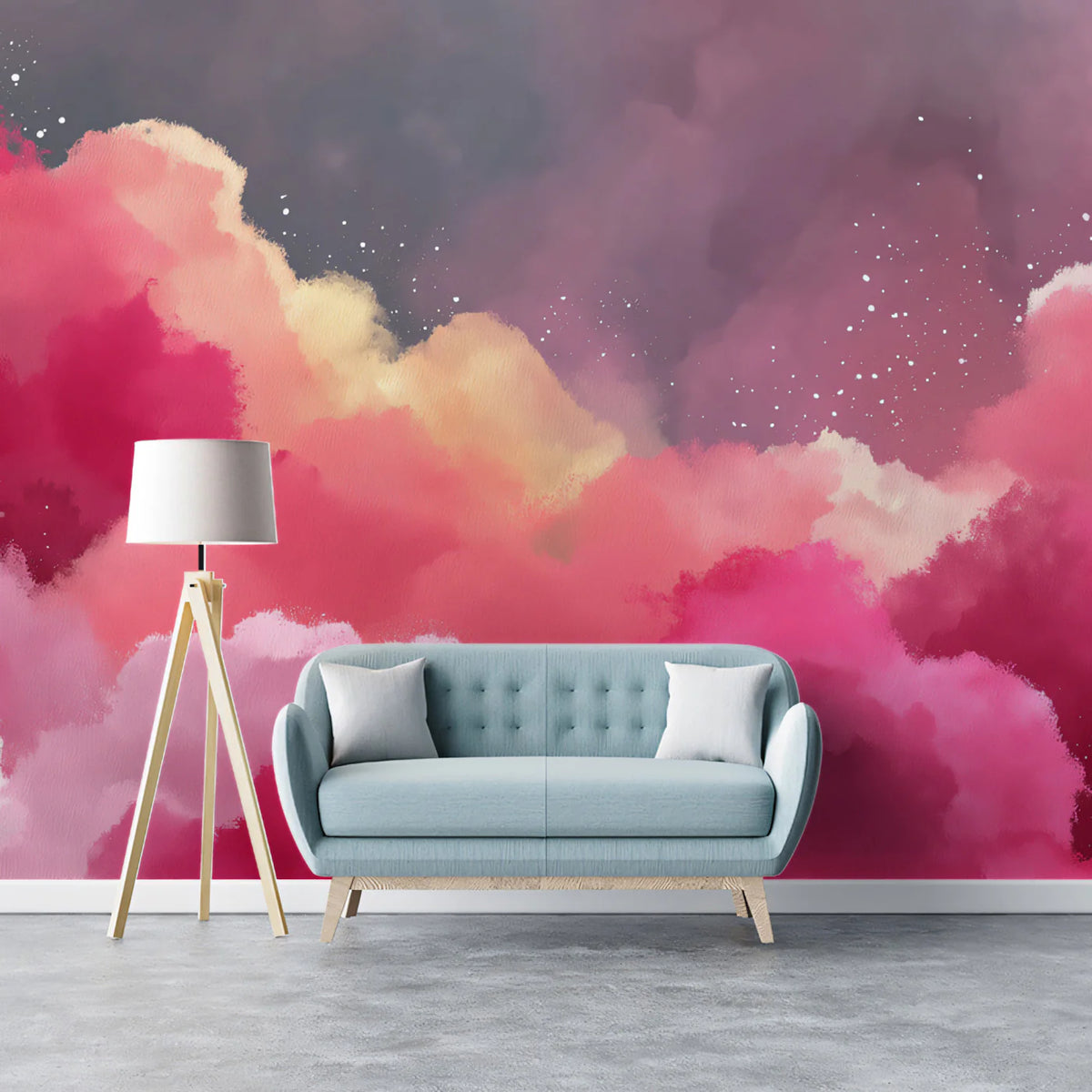 Twilight Nebula Mural Wallpaper — Abstract Sky and Pink Clouds Mural Wallpaper - room preview 02