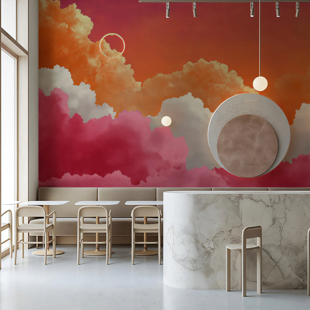 Sunset Cloudscape Mural Wallpaper — Vibrant Painted Sky Mural Wallpaper - room preview 02