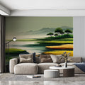 Abstract Horizon Mural Wallpaper — Painterly Pastoral Landscape Mural Wallpaper - room preview 02