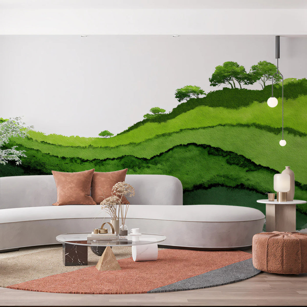Abstract Green Hillside Mural Wallpaper — Painterly Landscape Mural Wallpaper - room preview 02