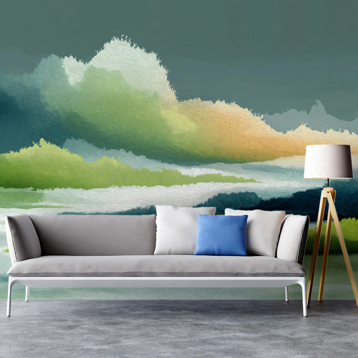 Abstract Stormscape Mural Wallpaper — Impressionistic Brushstrokes Mural Wallpaper - room preview 02
