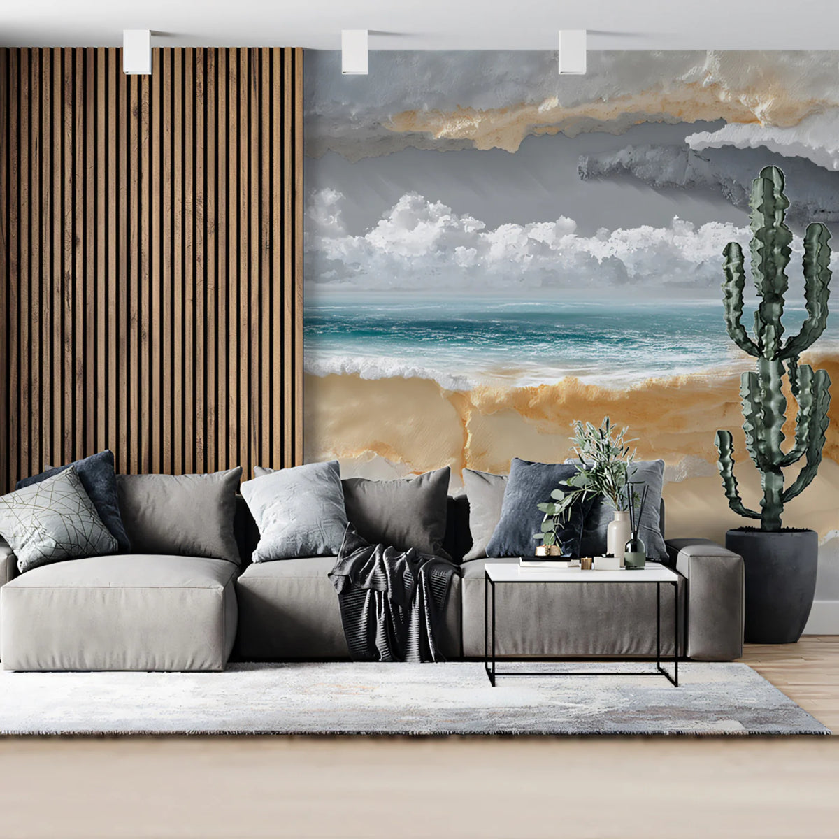 Coastal Layers Mural Wallpaper — Textured Seascape Art Mural Wallpaper - room preview 02